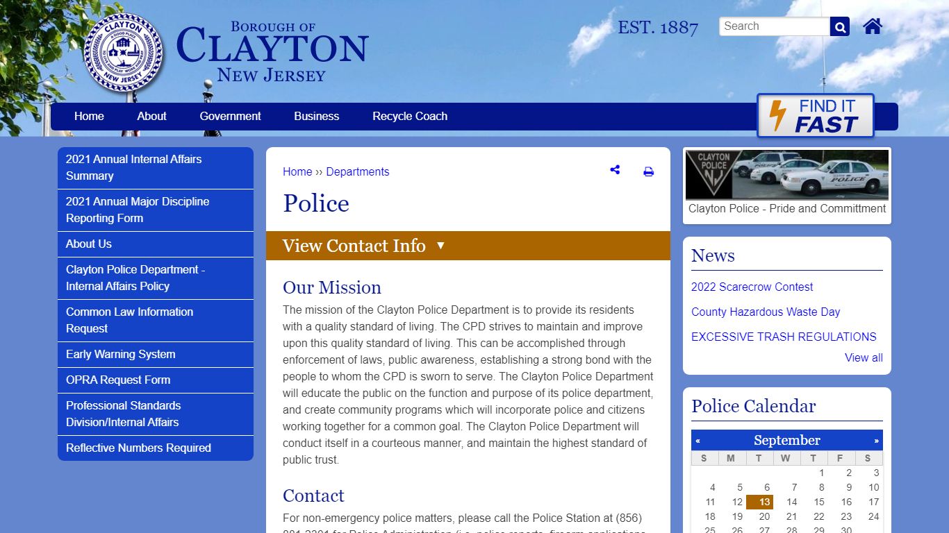 Police | Clayton NJ