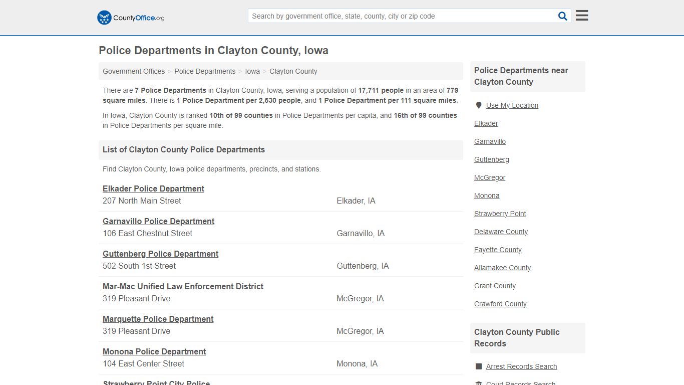 Police Departments - Clayton County, IA (Arrest Records & Police Logs)